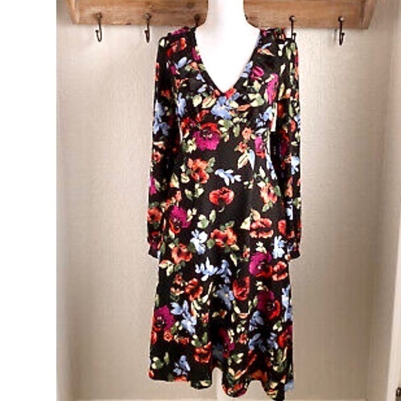 New LULU’S Beloved Blooms Black Floral Print Long Sleeve Midi Dress Size S - Picture 2 of 10